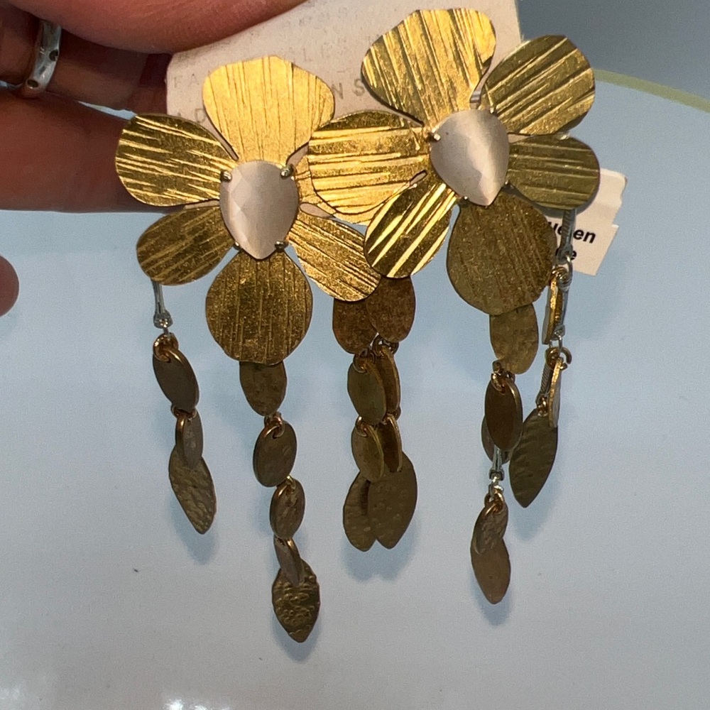 Anthropologie Gold Floral Dangle Earrings